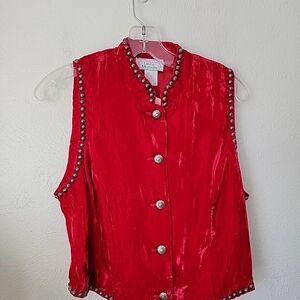Red Sleeveless Top with Studded Details